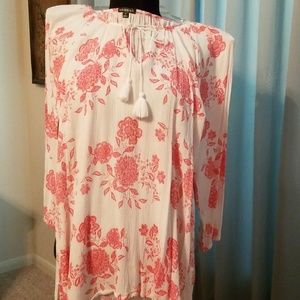 Tunic with tassel tie/white and orange